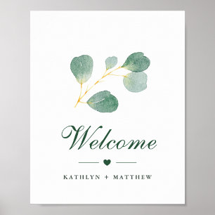 Elegant Eucalyptus Greenery Wedding Welkom Poster