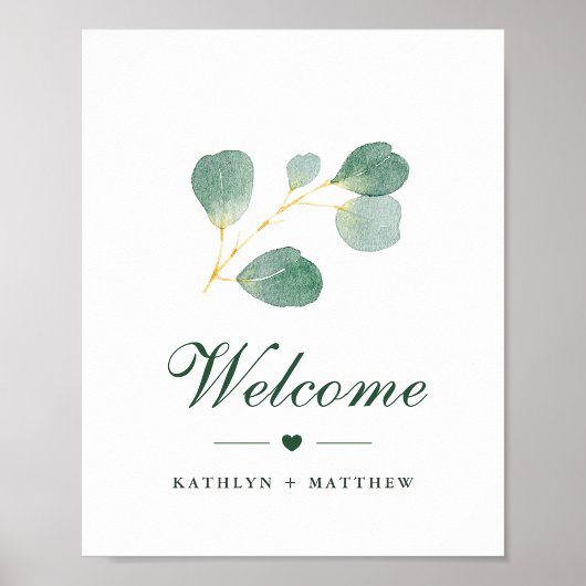 Elegant Eucalyptus Greenery Wedding Welkom Poster