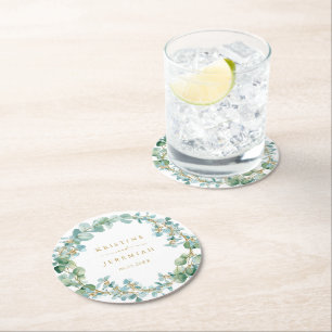 Elegant Eucalyptus Greenery Wreath Gold Weddenscha Ronde Kartonnen Onderzetter