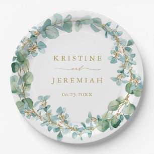 Elegant Eucalyptus Greenery Wreath Gold Wedding Papieren Bordje