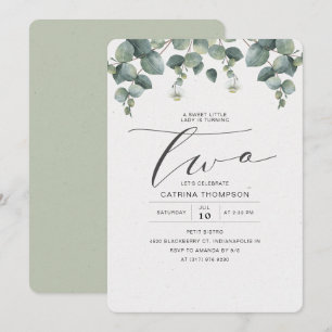 Elegant Eucalyptus Groen 2e Verjaardagsfeest Kaart