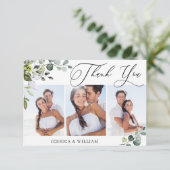 Elegant Eucalyptus groen 3 FOTO bruiloft Bedankkaart (Staand voorkant)