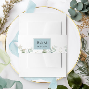 Elegant Eucalyptus groen blauw bruiloft monogram Uitnodigingen Wikkel