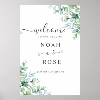 Elegant Eucalyptus Groene Huwelijks Welkom Bord Poster