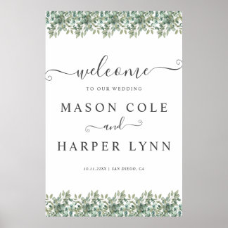 Elegant Eucalyptus Groene Huwelijks Welkom bord Poster