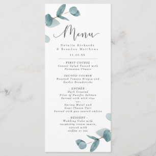 Elegant Eucalyptus & Kalligrafie Script Diner Menu