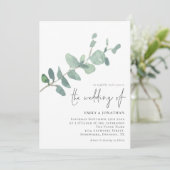 Elegant Eucalyptus Laat het Manuscript Weddenschap Kaart (Staand voorkant)