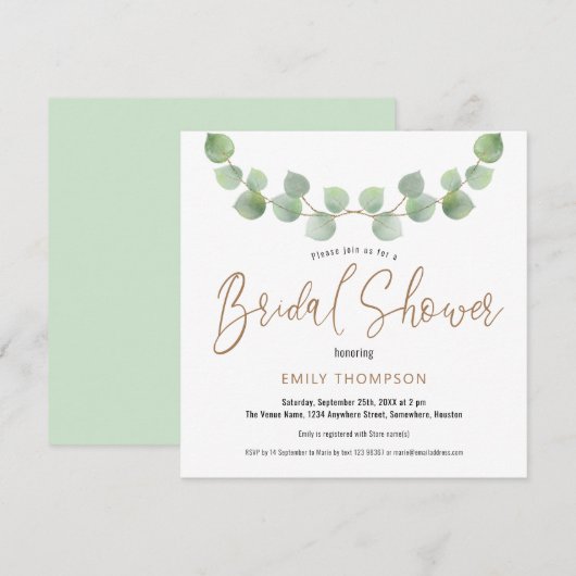 Elegant Eucalyptus laat script Vrijgezellenfeest a Kaart (Voorkant / Achterkant)