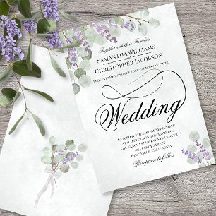 Elegant Eucalyptus & Lavender Sage Green Wedding Kaart