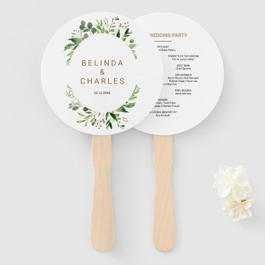 Elegant Eucalyptus Leaf Greenery Wedding Handwaaier (Voorkant en achterkant)