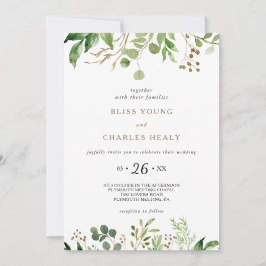Elegant Eucalyptus Leaf Greenery Wedding Kaart (Voorkant)