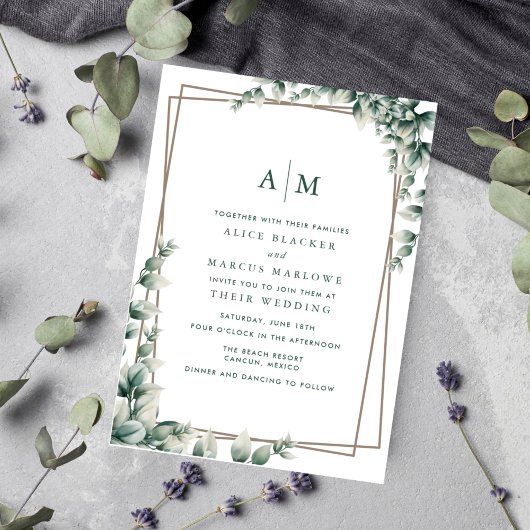 Elegant Eucalyptus Leaves Botanical Wedding Kaart