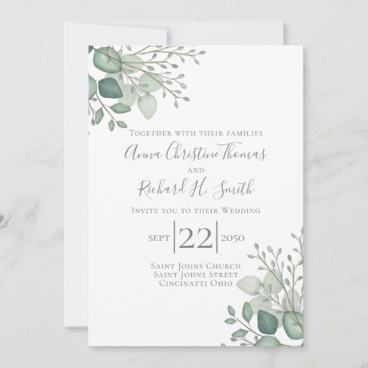 Elegant Eucalyptus Leaves Greenery Foliage Kaart (Voorkant)