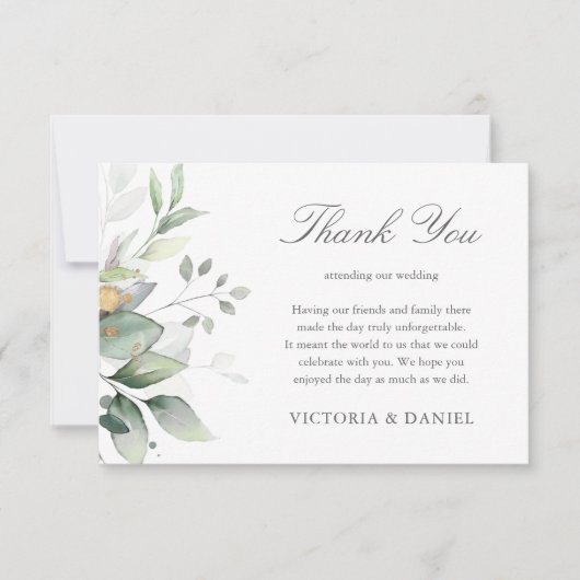 Elegant Eucalyptus Leaves Greenery Gold Wedding Bedankkaart (Voorkant)