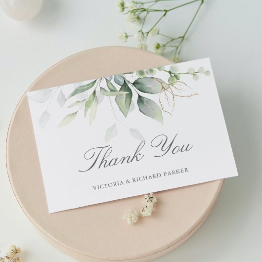 Elegant Eucalyptus Leaves Greenery Gold Wedding Bedankkaart
