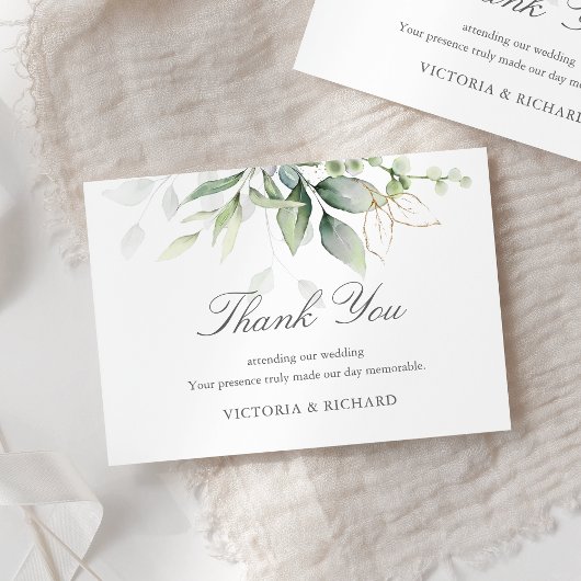 Elegant Eucalyptus Leaves Greenery Gold Wedding Bedankkaart