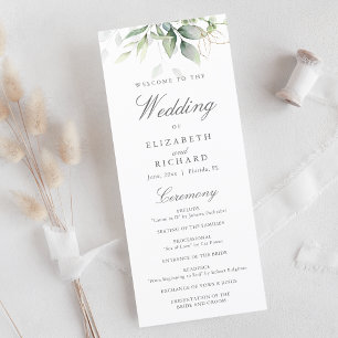 Elegant Eucalyptus Leaves Greenery Gold Wedding Programma