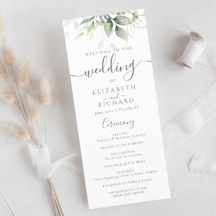 Elegant Eucalyptus Leaves Greenery Gold Wedding Programma