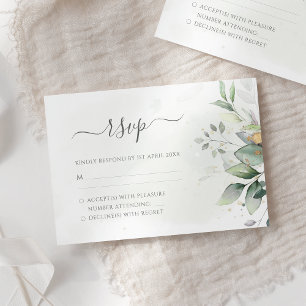 Elegant Eucalyptus Leaves Greenery Gold Wedding RSVP Kaartje