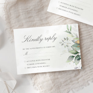 Elegant Eucalyptus Leaves Greenery Gold Wedding RSVP Kaartje