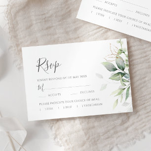Elegant Eucalyptus Leaves Greenery Gold Wedding RSVP Kaartje