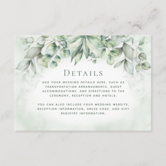 Elegant Eucalyptus Leaves Monogram Weddenschap Det Informatiekaartje (Voorkant)