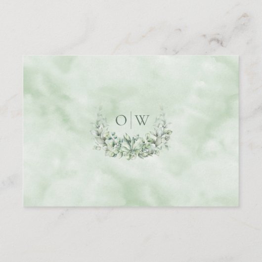 Elegant Eucalyptus Leaves Monogram Weddenschap Det Informatiekaartje (Achterkant)