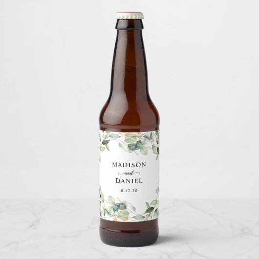 Elegant Eucalyptus Leaves Wedding Bier Etiket (Voorkant)