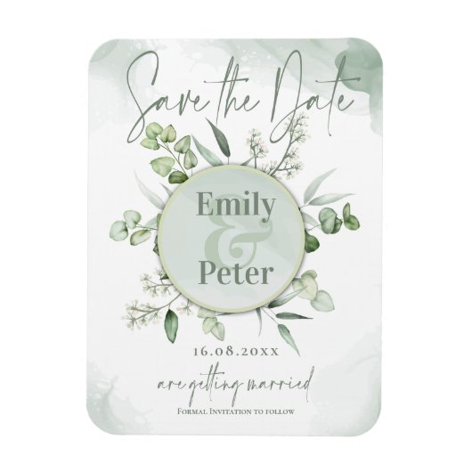 Elegant Eucalyptus leest Greenery Wedding Save Magneet (Verticaal)