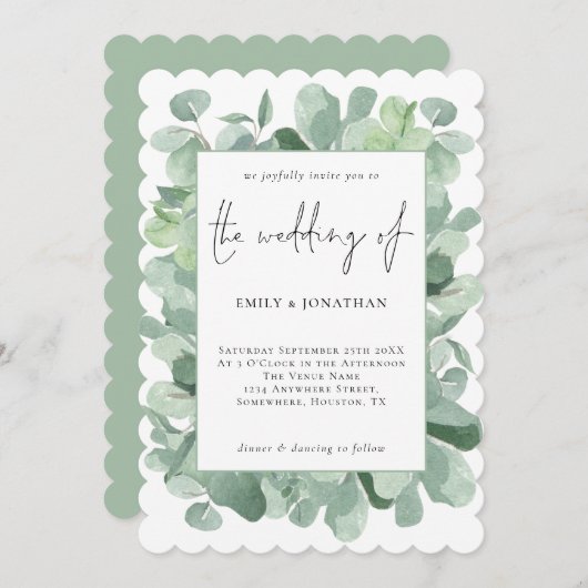 Elegant Eucalyptus Lijst Weddenschap Kaart (Voorkant / Achterkant)