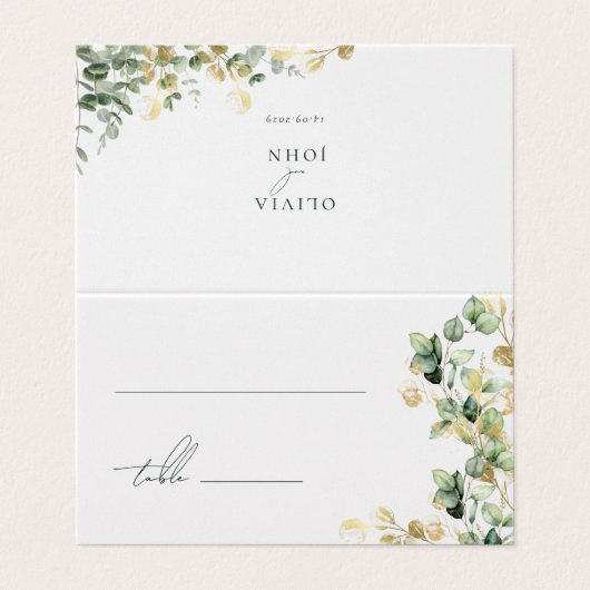 Elégant Eucalyptus Mariage Cartes de Place (Outside Unfolded)