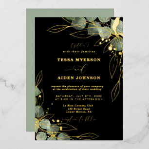 Elégant Eucalyptus Mariage Gold Foil Invitation