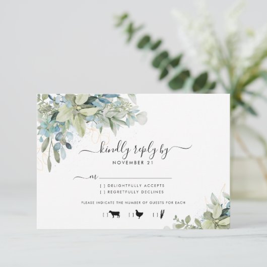 Elégant Eucalyptus Mariage Menu RSVP (Debout devant)