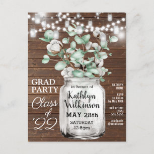 Elégant Eucalyptus Mason Jar GRAD Photo Invitation