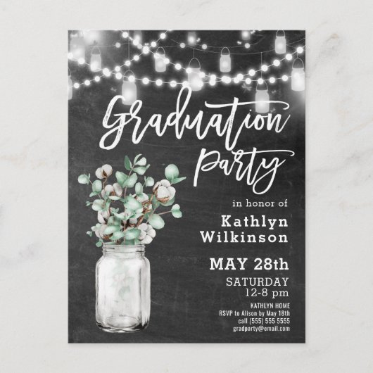 Elégant Eucalyptus Mason Jar Graduation Invitation (Devant)