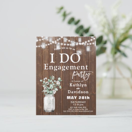Elegant Eucalyptus Mason Jar I DO Verlovingsfeest Uitnodiging Briefkaart (Staand voorkant)