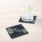 Elegant Eucalyptus Monogram Greenery Wedding Party Vierkante Kartonnen Onderzetter (Insitu)