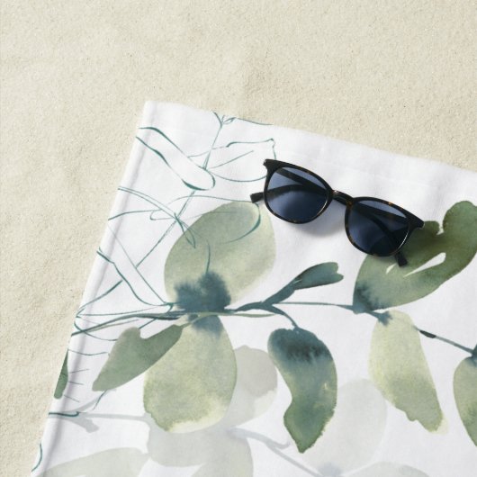 Elegant Eucalyptus Monogram Naam Strandlaken (In situ)