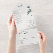 Elegant Eucalyptus Monogram Weddenschap All In One Uitnodiging (Afscheurbaar)
