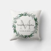 Elegant Eucalyptus Monogram White Wedding Keepslag Kussen (Achterkant)