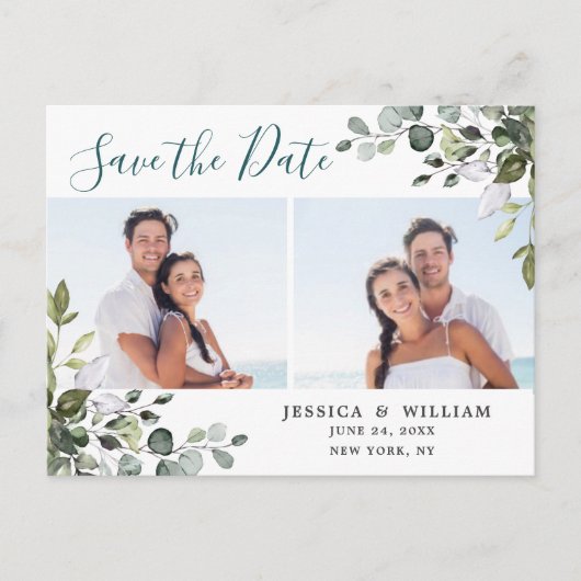Elegant Eucalyptus PHOTO Weddenschap Save the Date Briefkaart (Voorkant)