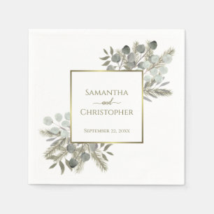 Elegant Eucalyptus & Pine Gold & Sage Weddenschap Servet