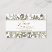 Elegant Eucalyptus & Pine Sage & Gold QR-code Visitekaartje (Voorkant)