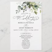 Elégant Eucalyptus Programme de mariage vert (Devant)