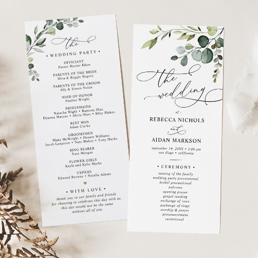 Elégant Eucalyptus Programme de mariage vert