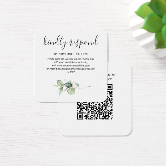 Elegant Eucalyptus QR Code carte de boîtier RSVP (Bureau)