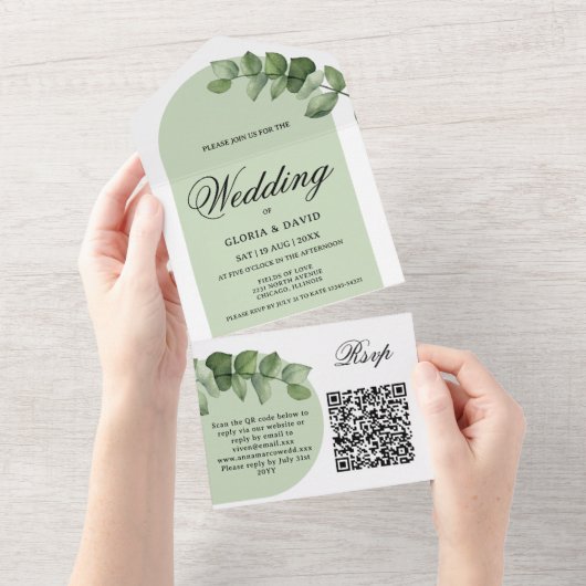 Elegant Eucalyptus QR-code in één uitnodiging (Afscheurbaar)