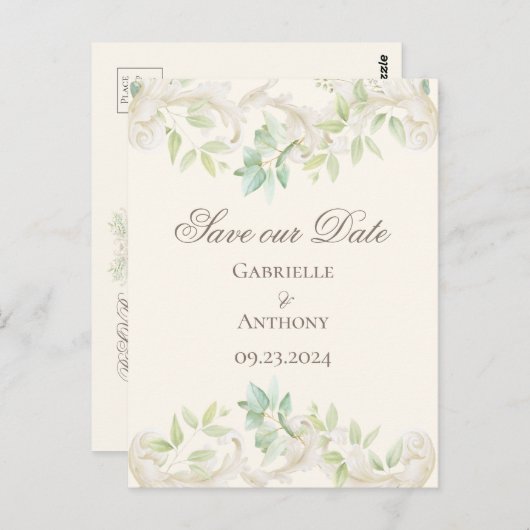 Elegant Eucalyptus Rustic Save the Date Briefkaart (Voorkant / Achterkant)
