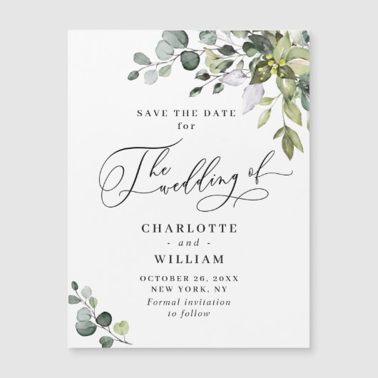 Elegant Eucalyptus Save the Date Magnetic Card (Voorkant)
