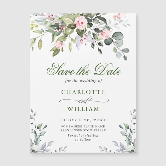 Elegant Eucalyptus Save the Date Magnetic Card (Voorkant)
